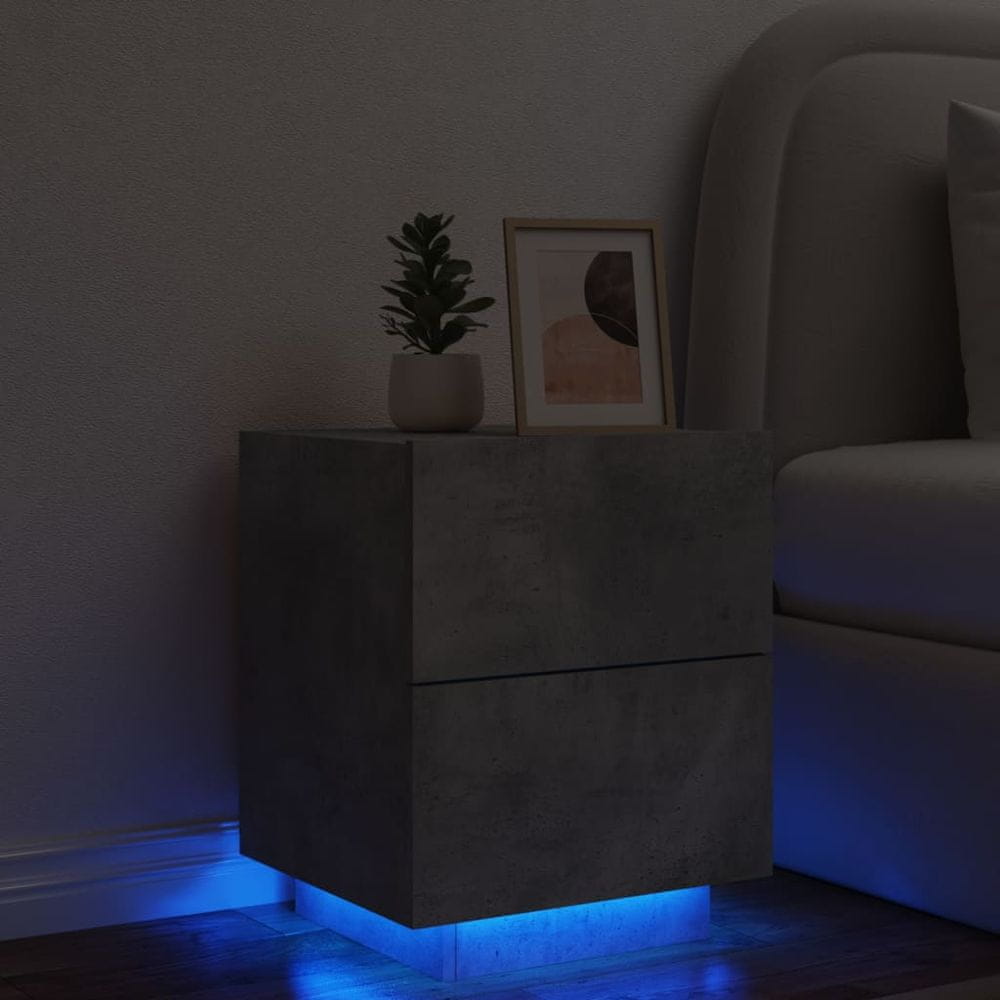 Petromila vidaXL Nočný stolík s LED svetlami betónovo sivý kompozitné drevo
